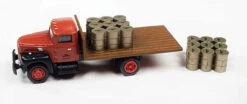 Classic Metal Works 40019 - International Harvester R-190 Flatbed W/Drum Load - Assembled - Mini Metals -- Maroon - HO Scale